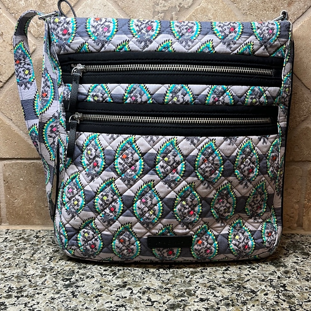 Vera Bradley Triple Zipper Holster Crossbody in Paisley Stripes Pattern